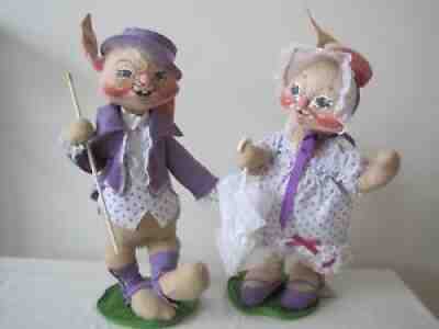 VtgÂ  large 1990 Annalee 22â? Easter Bunny Girl Boy Parade Dolls purple w/tags