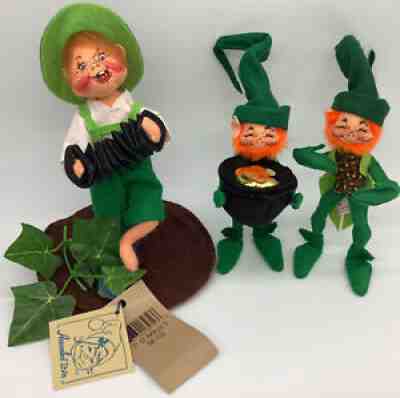 (3) Annalee St. Patrick's Day Leprechaun Clover Gold Green Dolls 1986(88)-1996