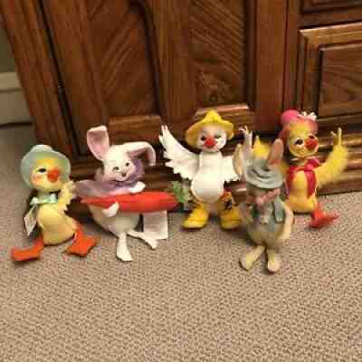 5 Annalee Dolls Lot Spring Ducks And Rabbits Easter Holiday Display Tag