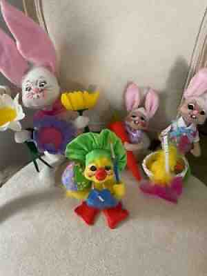 Lot of Four Annalee Easter Dolls One Large (16in) Three SmallerÂ 