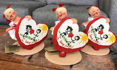 Annalee Valentine Girl Holding Card - Set of Three - Code 0390