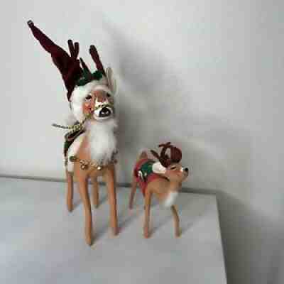 Lot of 2 Annalee Christmas Reindeer 15â? and 8" Letters Santa Hat 2005 & 1998