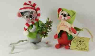 Annalee 1983 HOLLY MOUSE & 1977 CAROLER MOUSE Mobilitee Wire Doll Holiday Lot
