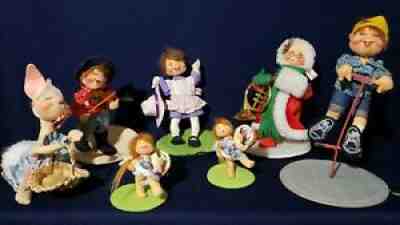 Lot Of 7 Annalee Dolls, Mouse, Gingham, Pogo Rick, Girl x2, Ms Clause, Nashville