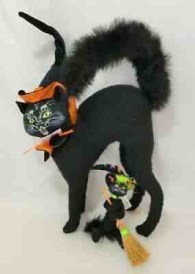 ANNALEE 12â? Halloween Moonlight Black Scaredy Cat and 6" Witch Cat with Broom