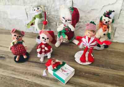 Annalee Christmas Doll Lot Of 7 Mouse Snowman Peppermint Elf Retired Piecesï¿¼ ð???