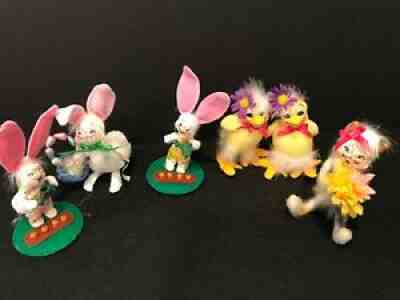 Set of Six Annalee Animals, 3 bunnies, 2 Chicks, and a Skunk