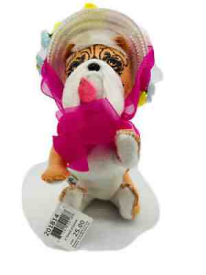 Annalee Bulldog 6" Eunice at Easter Bonnet 2014 Spring Pup in Floral Hat Tag