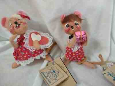 Vintage 1996 Annalee Felt Sweetheart Girl & Boy Mouse Dolls 7" Tags #0340