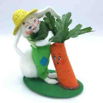 Vintage Annalee White Bunny Tugs on Orange Carrot Rabbit Doll 5" Spring EUC L@@K