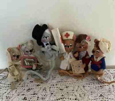 6 Annalee Doll Lot Mouse Family Display New Year Baby Teacher Sailor Red Cross