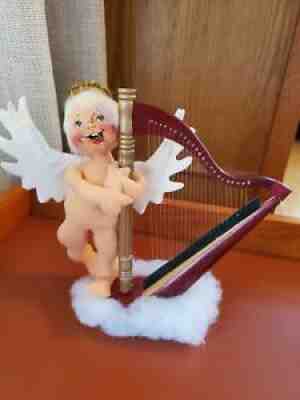 EUC 7" Angel with Harp Annalee Doll 1995, Christmas, Holiday, Music, Instrument*