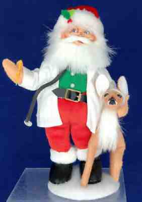 Annalee Doll Doctor Santa w Reindeer Stethoscope White Coat 10" Poseable Figure