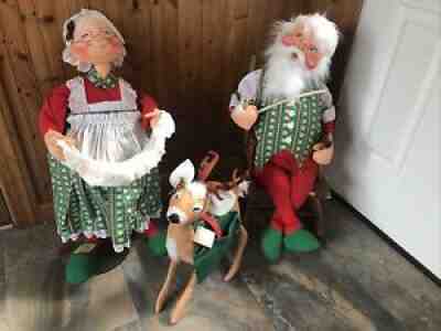Vintage ANNALEE Mobilitee SET LARGE 27" Santa & Mrs. Clause, Reindeer  Rocker
