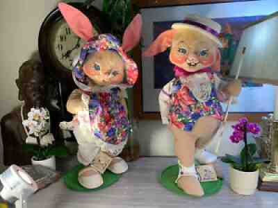Vintage 1995 Annalee 18â? Doll Easter Parade Bunny SET Of 2 PRISTINE Shape LOT