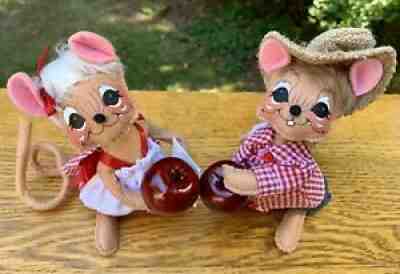 ð??2018 ANNALEE 6" APPLE PICKING BOY & GIRL MOUSE Mobility Dolls AUTUMN FALL ~NWT