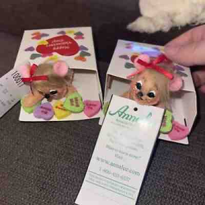 Annalee Valentine ??s Day Sweet Talk Mouse LOT of 2 Dolls 3" Candy Hearts Box
