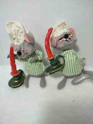 Vtg Annalee Doll Mouse Striped Nightshirt Lot of 2 Holding Wax Candle Christmas