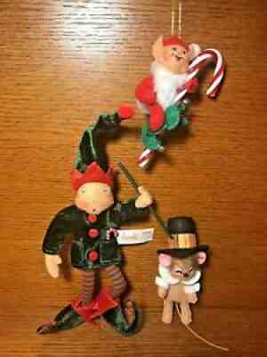 Annalee FELT Dolls Lot 3 Christmas Jester Elf 2005 2007 Thanksgiving Mouse 2009