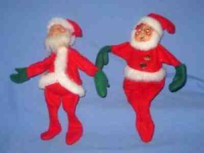 Lot 2 1962 Annalee Red/White Poseable Santa Pixie Elf Shelf Sitters/Knee Huggers