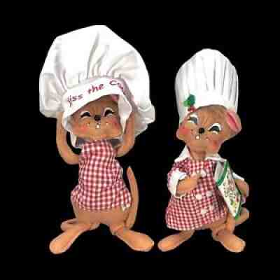 2ct Annalee Dolls Christmas Cookies Mouse and Kiss the Cook Mouse Christmas