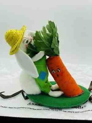 Vintage Annalee White Bunny Tugs on Orange Carrot Rabbit Doll 5" Spring Tag Bag
