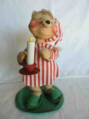 Annalee Christmas Bear in Striped Nightshirt and Cap with Candle