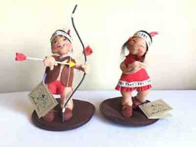Vintage 1993 Signed Annalee Dolls Native American Boy Girl Soft Sculpture Forms