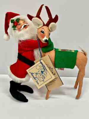 Vtg ANNALEE Velour Santa with Reindeer-1996 - #6510 - Excellent Cond, New w/Tags