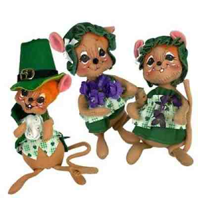 Annalee Vintage 90s St Patricks Day Paddy & Katie O' Mouse Buckle Top Hat Green