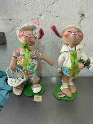 VINTAGE ANNALEE SPRING EASTER BUNNY RABBIT PAIR MAN and WOMAN 20" TALL