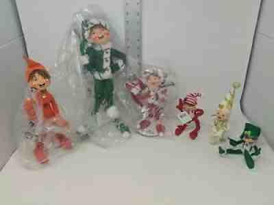 Lot Of 6 Vintage Annalee Elf Flexibleï¿¼ Doll Large ( elf6 mfr)