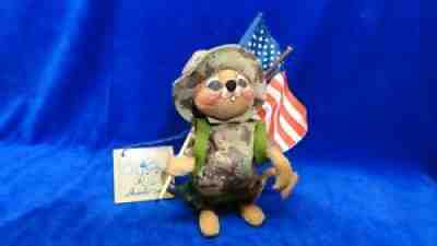 Vintage 1991 ANNALEE 7â? Mobilitee Army Mouse Doll Military Patriotic Flag #9931