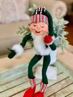 Annalee Mobilitee Doll 14" Green Candystripe Elf Elves Posable 2005 w/tags