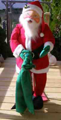 Hard To Find Vintage ANNALEE 46" Velour Santa 1983 with Bag and Stand