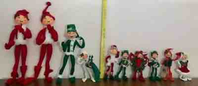 10 Annalee Dolls Christmas Elves Large & Small 10-18" - Great Condition
