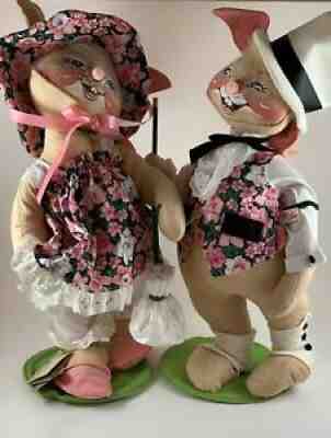 18" Annalee Bunny Rabbit Dolls 1997 Girl 0710 & Boy Easter