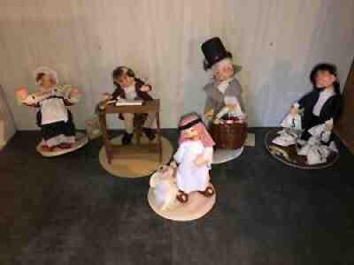 5 Vintage Annalee Thorndike  Dickens Christmas Doll Collection Made in NH