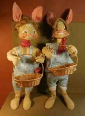 Rare 38" Tall Annalee Mobilitee Doll Mr & Mrs Country Easter Bunny Rabbit Couple