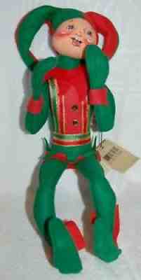NEW original tags ANNALEE 22" RED GREEN just a Jester ELF Jingle Bells Hat 1996