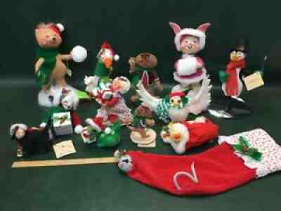 Lot of 13 Vtg Annalee Dolls ~ Winter Christmas ~ Bear, Owl, Bunny, Gingerbread