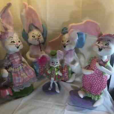 Set Of 5 Annalee Easter Rabbit Bunny From The 2014 2015 2016 Easter Collections