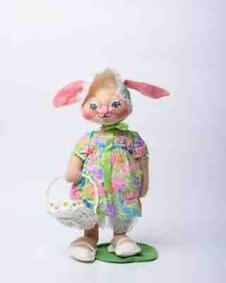 Annalee Doll Cloth Girl Easter Bunny Rabbit 1991 Basket Flowers 18" Tall Spring