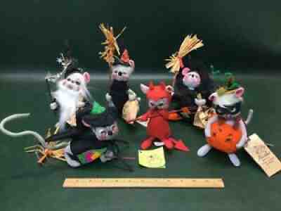 Vtg Lot of 6 Annalee Halloween Mouse Mice ~ Pumpkin, Witch, Devil Trick or Treat