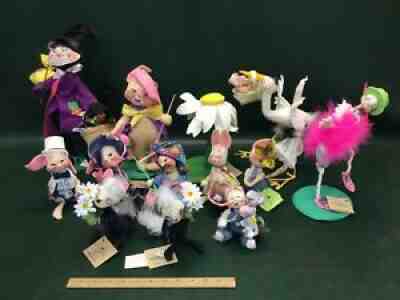 Lot of 13 Vintage Annalee Dolls ~ Easter Bunny, Hobo Cat, Spring Ostrich, Stork