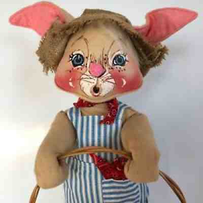 Vtg Annalee Easter Basket Bunny 1968 Plush 18â? Rabbit Figurine USA Painted Face