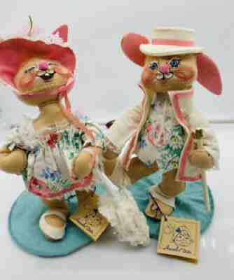 Annalee Thorndike Dolls 1989 12 Inch Easter Parade Bunny Rabbit Couple Dancing