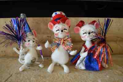 (3) VINTAGE Annalee DOLLS MICE MOUSE BEAR CELEBRATION PATRIOTIC 204205 204206