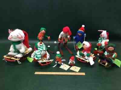 Lot of 10 Vintage Annalee Dolls ~ Skiing and Sledding Dolls Winter Various Sizes