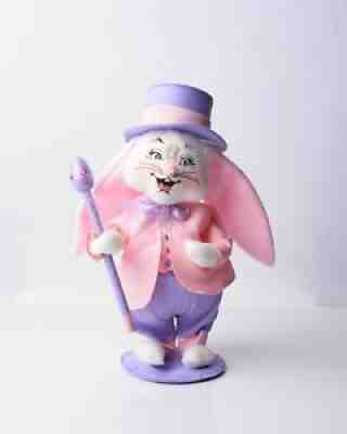 Annalee Doll Cloth Easter Bunny Rabbit Floppy Ears 13" Purple Hat Pink Tuxedo